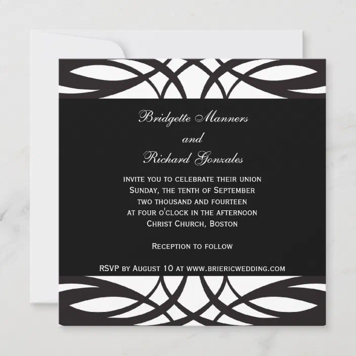 Black & White Swirl Deco Wedding Invitations 
