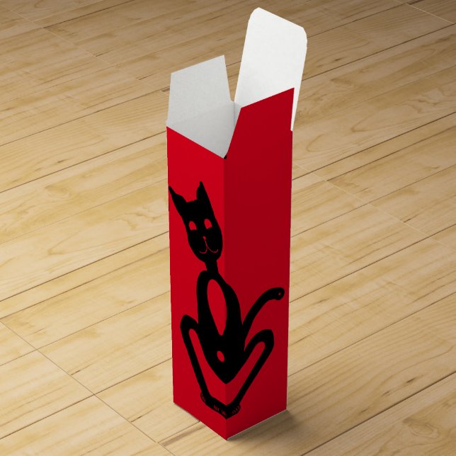 Art Deco Black Cat on red Wine Box (Opened)