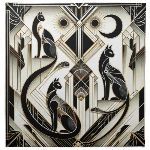 Art Deco Black Cats Cloth Napkin