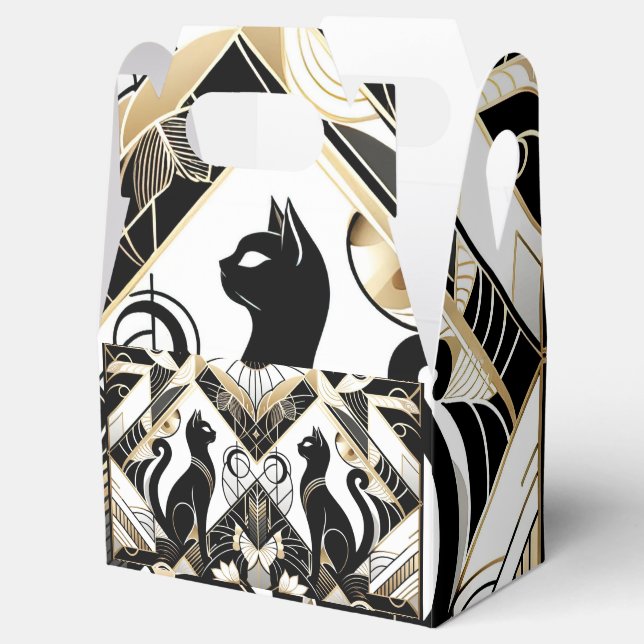 Art Deco Black Cats Favor Boxes (Opened)