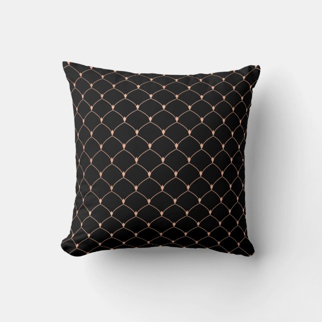 Art Deco Black Chic Rose Gold Scales Mermaid Throw Pillow (Front)