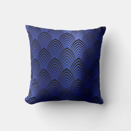Art Deco Black Cobalt Blue Metal Geometric Scale Throw Pillow