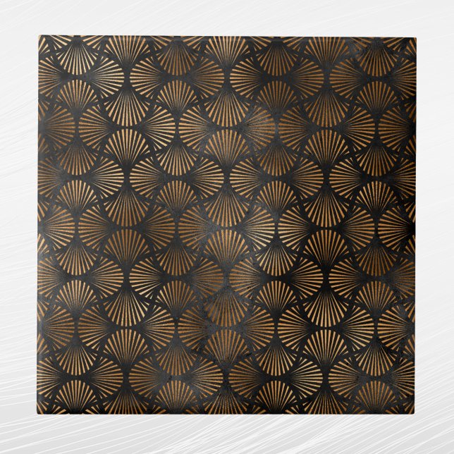 Art Deco Black Copper Fan Shell Graphic Ceramic Tile (Creator Uploaded)