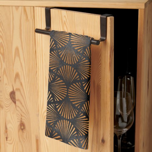 Art Deco Black Copper Fan Shell Graphic Kitchen Towel