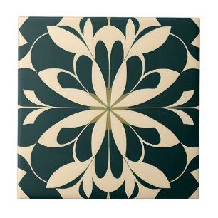 Art Deco Black Floral Ceramic Tile