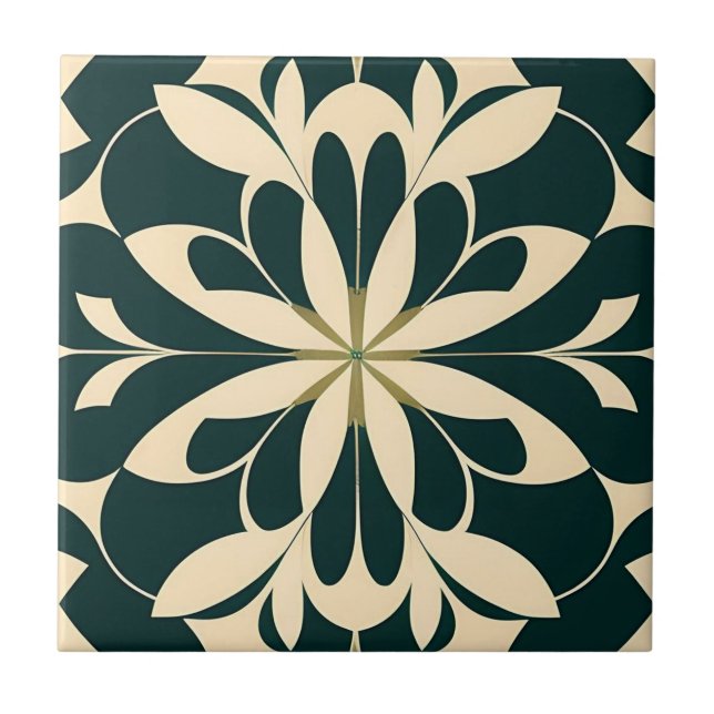 Art Deco Black Floral Ceramic Tile (Front)