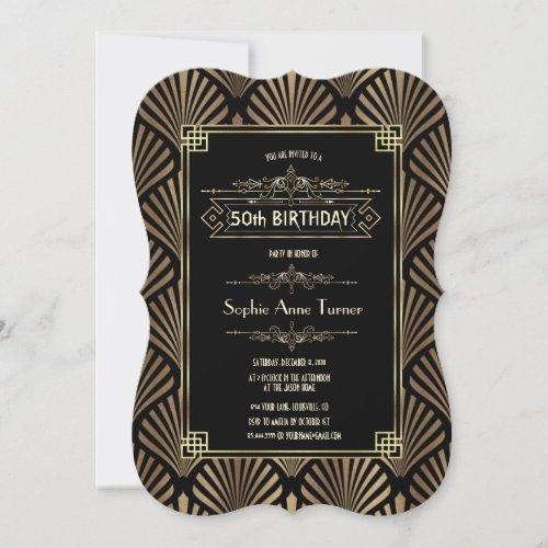 Art Deco Black Gatsby 1920s 50th Birthday Party Invitation
