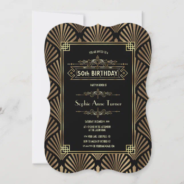 Art Deco Black Gatsby 1920s 50th Birthday Party Invitation | Zazzle