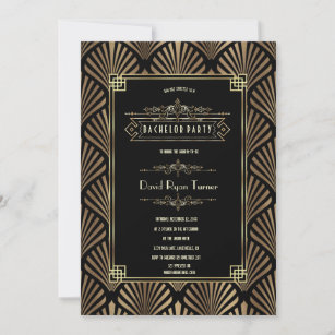 Art Deco Black Gatsby 1920s Bachelor Party Invitation