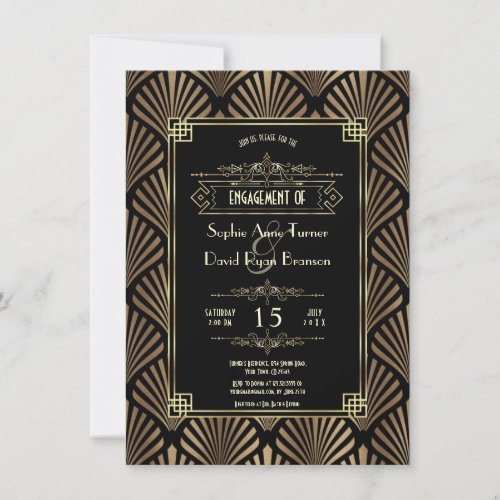 Art Deco Black Gatsby 1920s Engagement Party Invitation