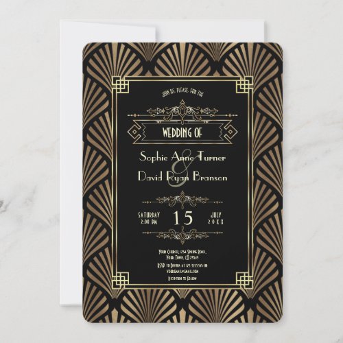 Art Deco Black Gatsby 1920s Style Wedding Invitation