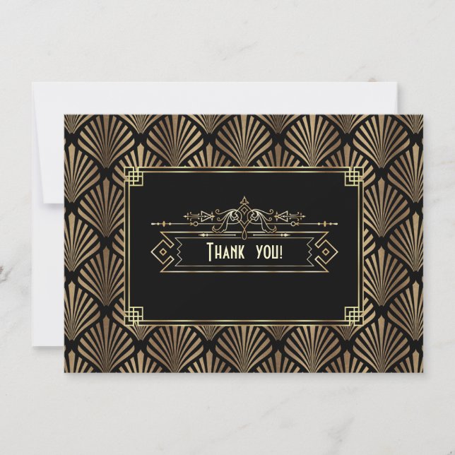 Art Deco Black Gatsby 1920s Thank You Card (Front)