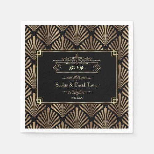 Art Deco Black Gatsby 1920s Wedding Napkins