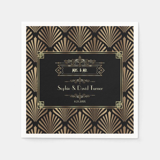 Art Deco Black Gatsby 1920s Wedding Napkins (Front)
