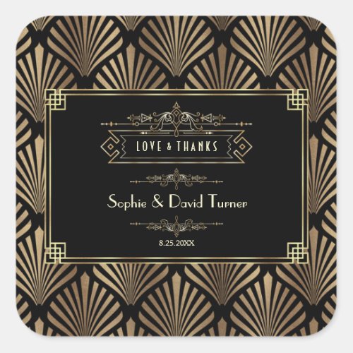 Art Deco Black Gatsby 1920s Wedding Square Sticker