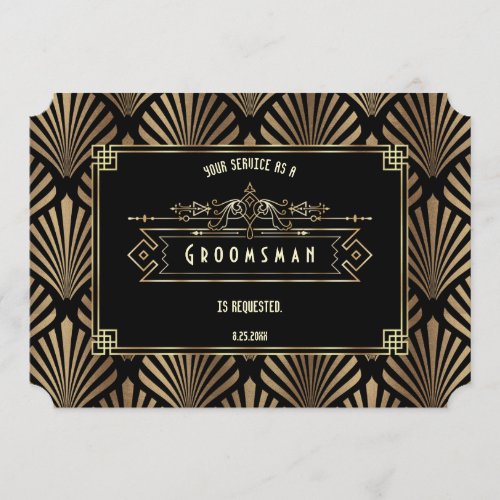 Art Deco Black Gatsby Will You Be My Groomsman Invitation