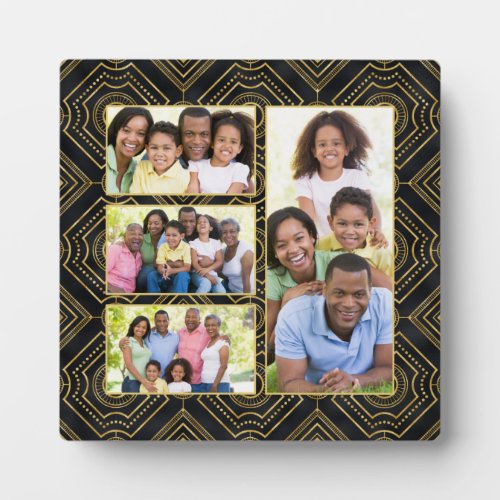 Art Deco Black Gold Add Your Family Photo Collage Plaque