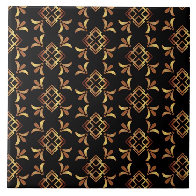 Art Deco Black, Gold and Brown Abstract Ceramic Tile (Front)