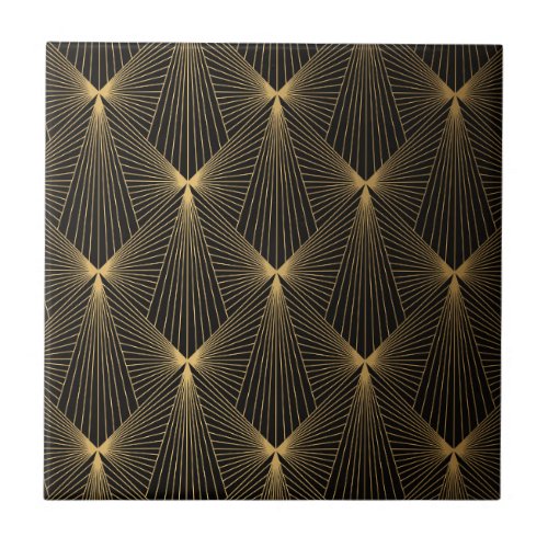 Art decoblack goldchicelegantpatternclassytr ceramic tile