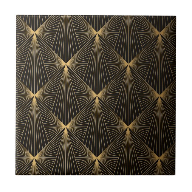 Art deco,black gold,chic,elegant,pattern,classy,tr ceramic tile (Front)
