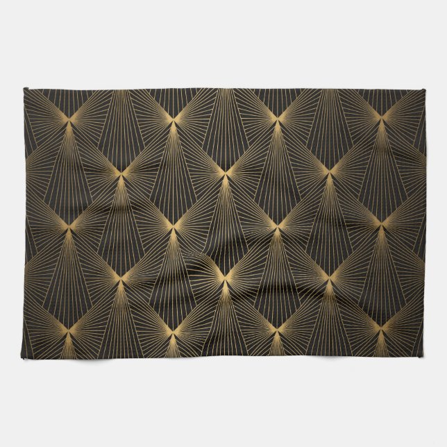 Art deco,black gold,chic,elegant,pattern,classy,tr kitchen towel (Horizontal)