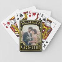 Art Deco Black Gold Club Elegant Custom Photo Name Playing Cards
