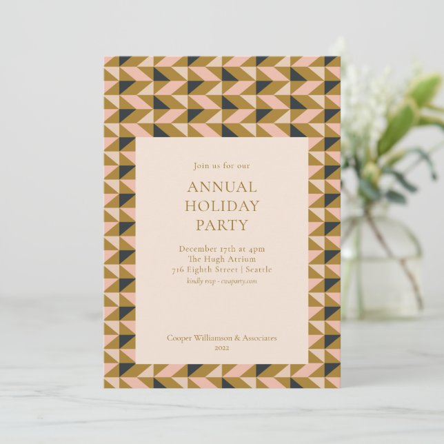 Art Deco Black Gold Corporate Office Holiday Party Invitation (Standing Front)