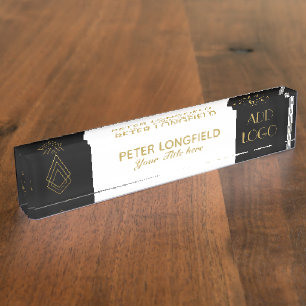 Art Deco Black Gold Custom Executive Desk Name Pla Nameplate
