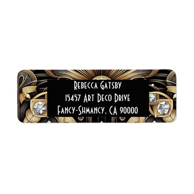 Art Deco Black & Gold Diamond Return Address Label (Front)