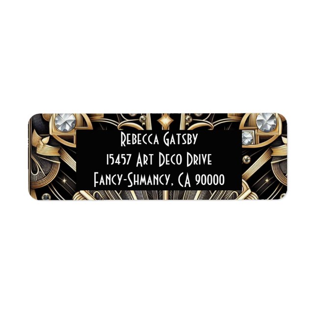 Art Deco Black & Gold Diamond Return Address Label (Front)