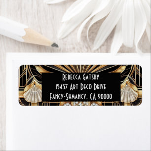 Art Deco Black & Gold Diamond Return Address Label