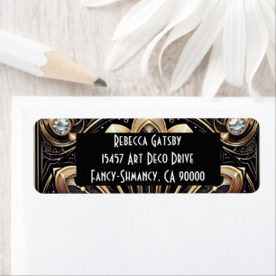 Art Deco Black & Gold Diamond Return Address Label