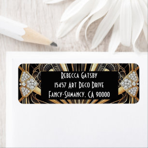 Art Deco Black & Gold Diamond Return Address Label