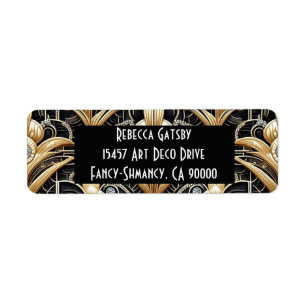Art Deco Black & Gold Diamond Return Address Label