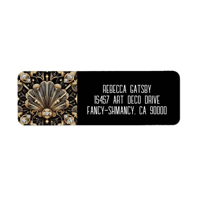 Art Deco Black & Gold Diamond Return Address Label (Front)