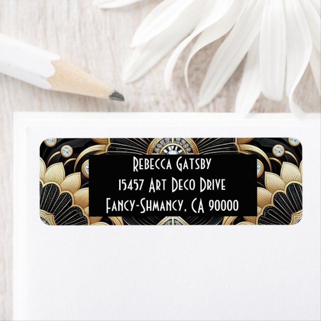 Art Deco Black & Gold Diamond Return Address Label (Insitu)