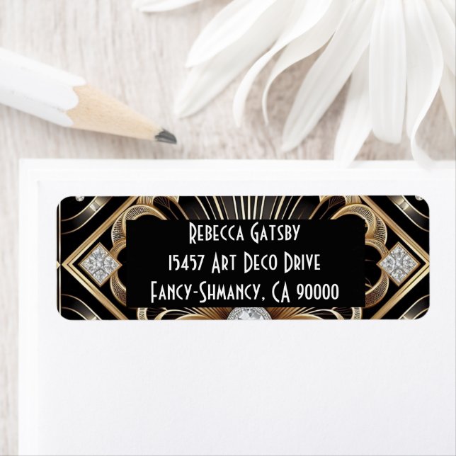 Art Deco Black & Gold Diamond Return Address Label (Insitu)