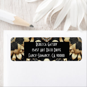 Art Deco Black & Gold Diamond Return Address Label