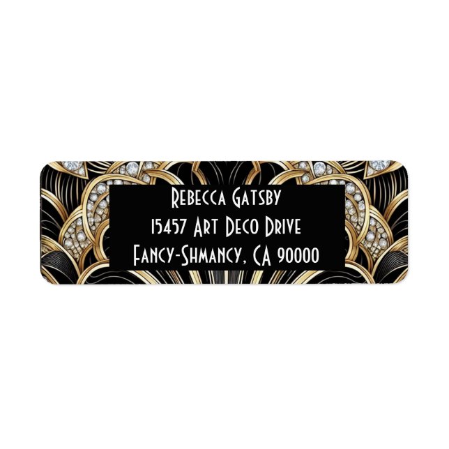 Art Deco Black & Gold Diamond Return Address Label (Front)