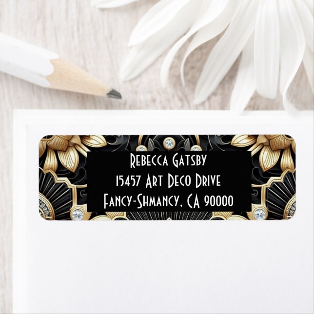 Art Deco Black & Gold Diamond Return Address Label (Insitu)