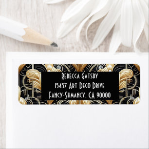 Art Deco Black & Gold Diamond Return Address Label