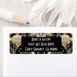 Art Deco Black & Gold Diamond Return Address Label