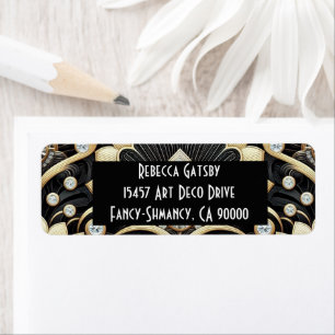 Art Deco Black & Gold Diamond Return Address Label