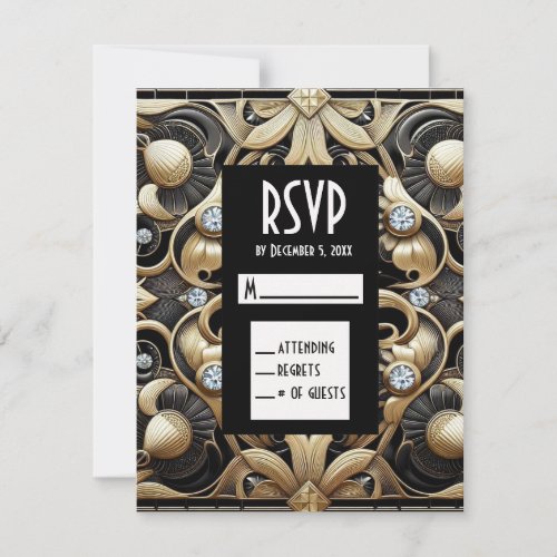 Art Deco Black &amp; Gold Diamond RSVP Cards