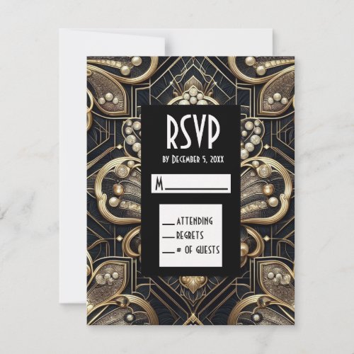 Art Deco Black &amp; Gold Diamond RSVP Cards