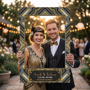 Art Deco Black Gold Diamonds Gatsby Wedding Party Selfie Frame