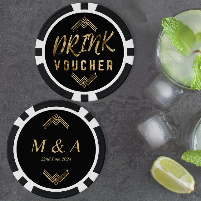 Art Deco Black Gold Drink Voucher Poker Chips (Art Deco Black Gold Drink Voucher Poker Chips)