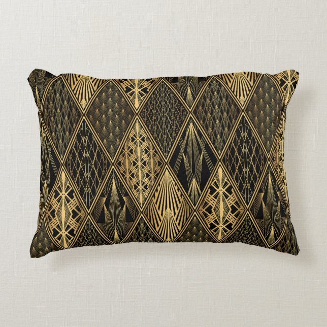 Art Deco Black Gold Elegance Accent Pillow (Front)