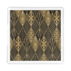 Art Deco Black Gold Elegance Acrylic Tray