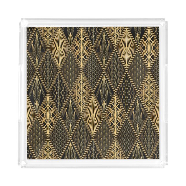 Art Deco Black Gold Elegance Acrylic Tray (Front)
